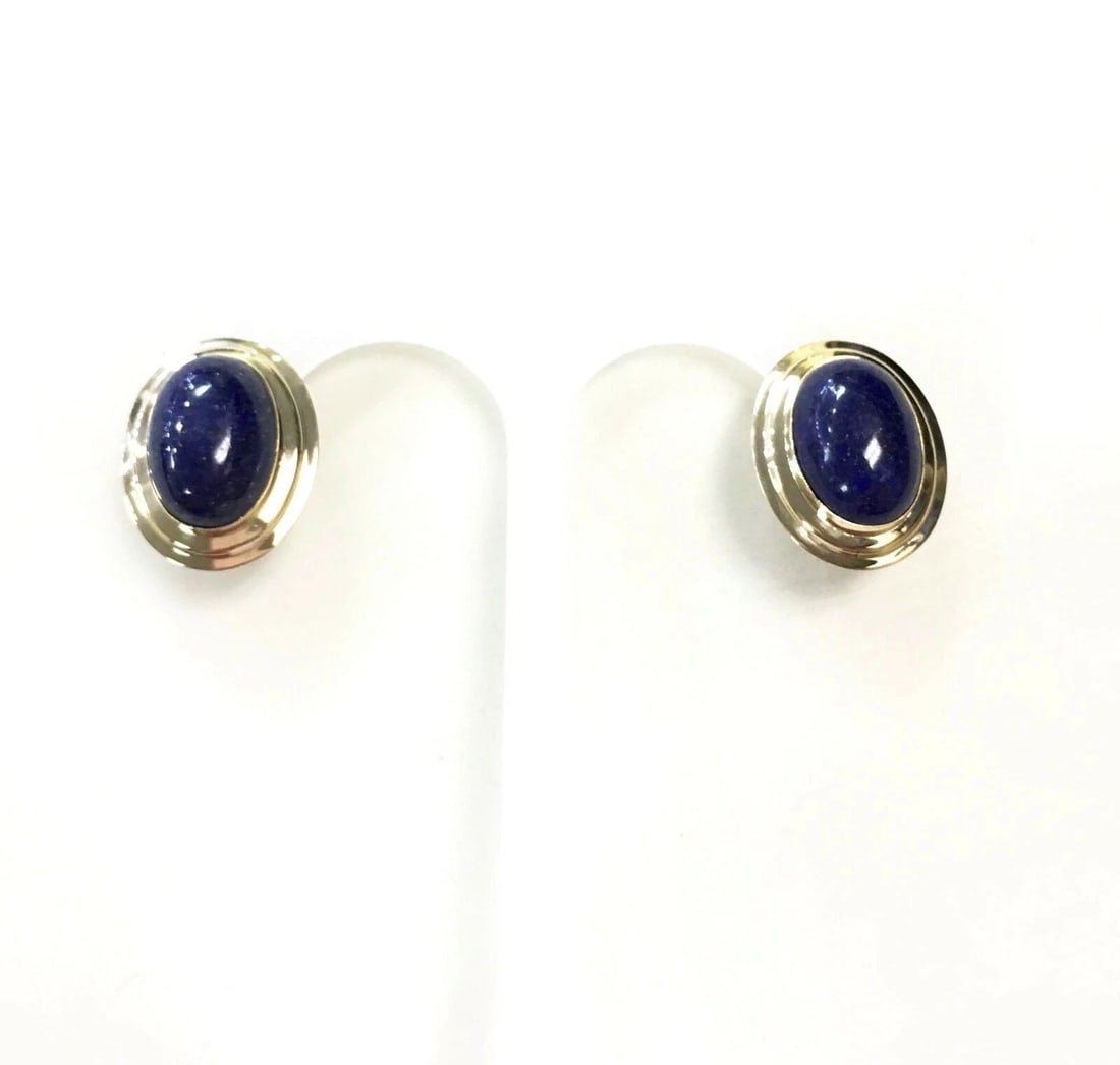 14K YELLOW GOLD EARRINGS WITH LAPIS LAZULI STONES 8.8G (1 of 2)