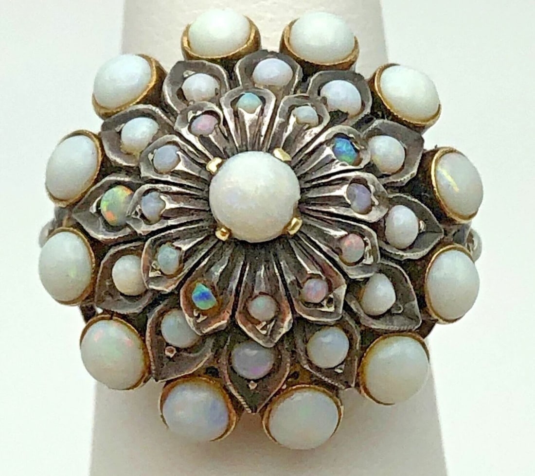 ANTIQUE 14K GOLD DOMED HAREM OPAL CLUSTER RING SIZE: 6.5 8.5G (1 of 2)