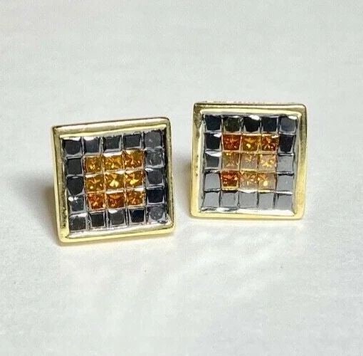 14K YELLOW GOLD SQUARE EARRINGS WITH 1.4CTS BLACK AND RED DIAMONDS NEW: 14K YELLOW GOLD EARRINGS WITH 1.4CTS BLACK AND RED DIAMONDS 14k Yellow Gold Earrings with 1.4cts Black and Red Diamonds You are bidding on a new with tags 14k Yellow Gold Earrings with 1.4cts Black an