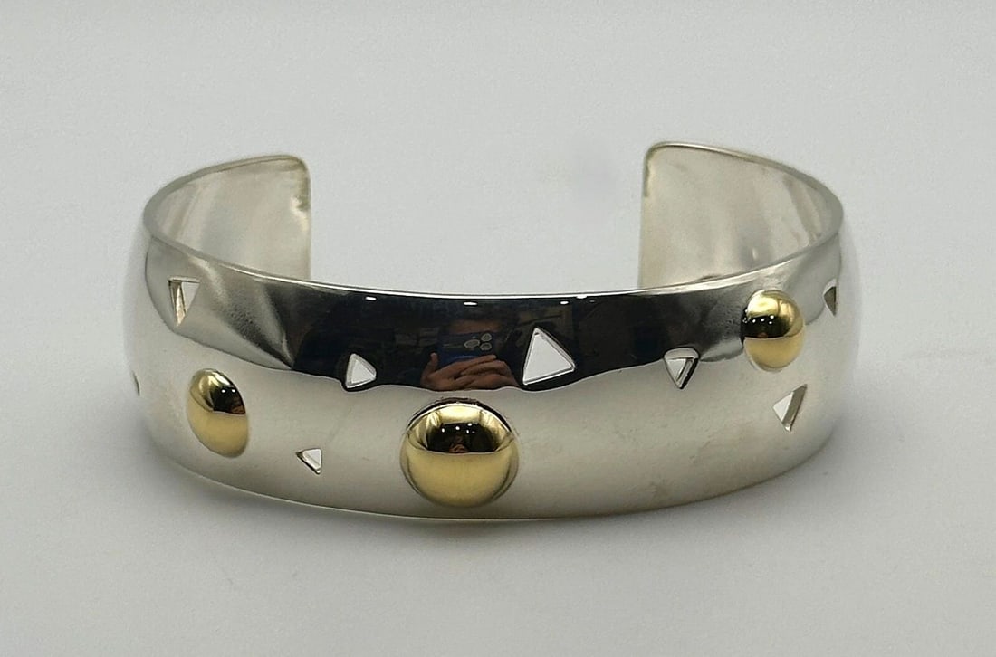 JOHN ATENCIO 925 STERLING SILVER CUFF WITH 18K YELLOW GOLD BEAD ACCENTS 34.6G (1 of 2)