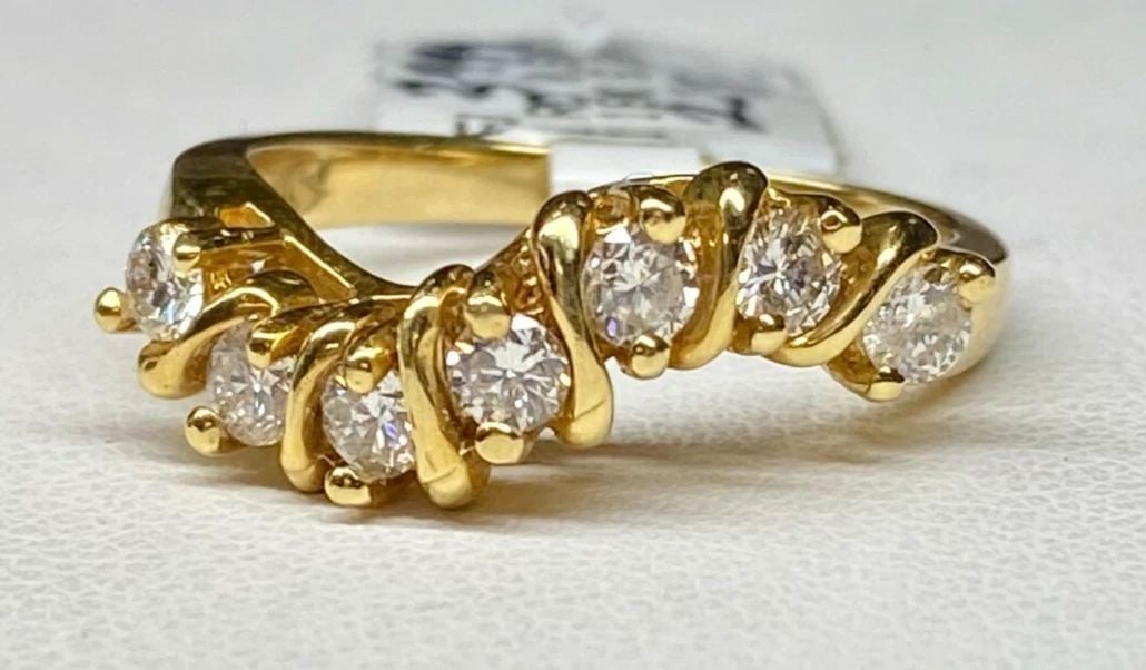 NEW 18K YELLOW GOLD CURVED RING WITH 0.60CT DIAMONDS (SIZE 6.5) 5.5 GRAMS (1 of 2)