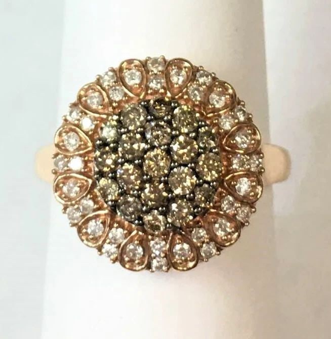 14K ROSE GOLD RING WITH 0.75CTS CHAMPAGNE/WHITE DIAMONDS 5.8 GRAMS (SIZE 7) (1 of 2)