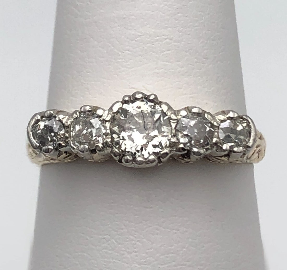 14K GOLD EDWARDIAN ANTIQUE RING PLATINUM PRONGS 1.10CTS NATURAL DIAMONDS (1 of 2)