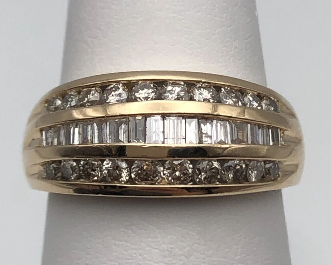 14K GOLD RING / BAND SET WITH 1.12CTS ROUND & BAGUETTE NATURAL DIAMONDS SIZE: 7 (1 of 2)
