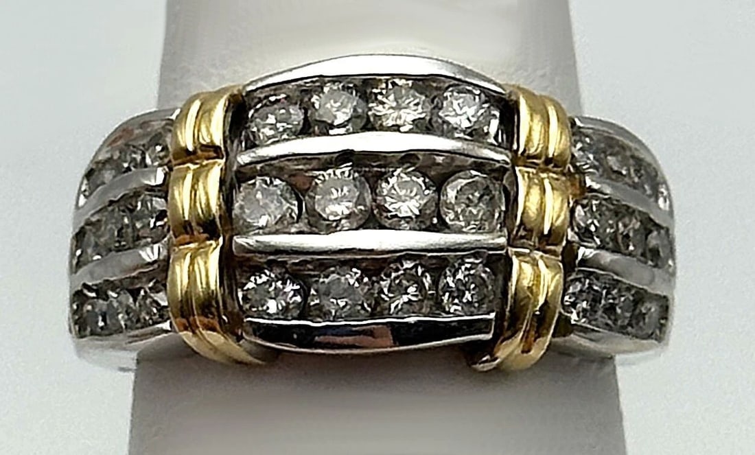 14K TWO TONE WHITE/YELLOW GOLD RING WITH 1.00CTS OF DIAMONDS (SIZE: 7) 5.8 GRAMS (1 of 2)