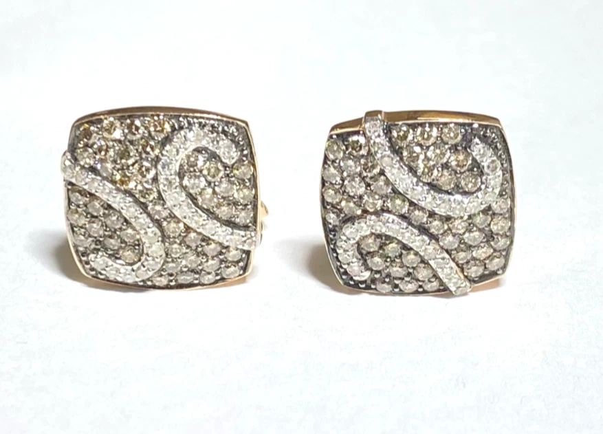 WOMEN'S 14K ROSE GOLD SQUARE EARRINGS WITH 1.25CTW WHITE AND CHAMPAGNE DIAMONDS (1 of 2)