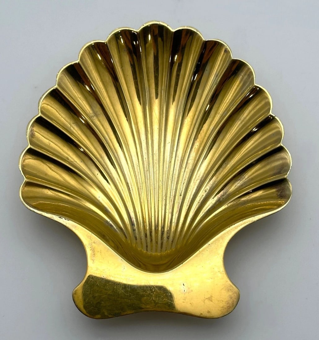 TIFFANY & CO. SEA SHELL STERLING SILVER WITH 18K GOLD PLATED TRAY 69.8 GRAMS (1 of 2)