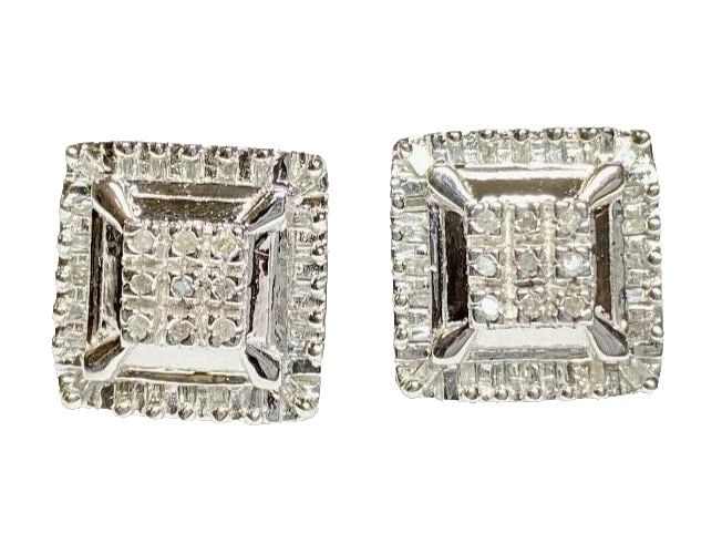 10K WHITE GOLD SQUARE EARRINGS WITH 1.00CTS OF DIAMONDS 6.2G (1 of 2)