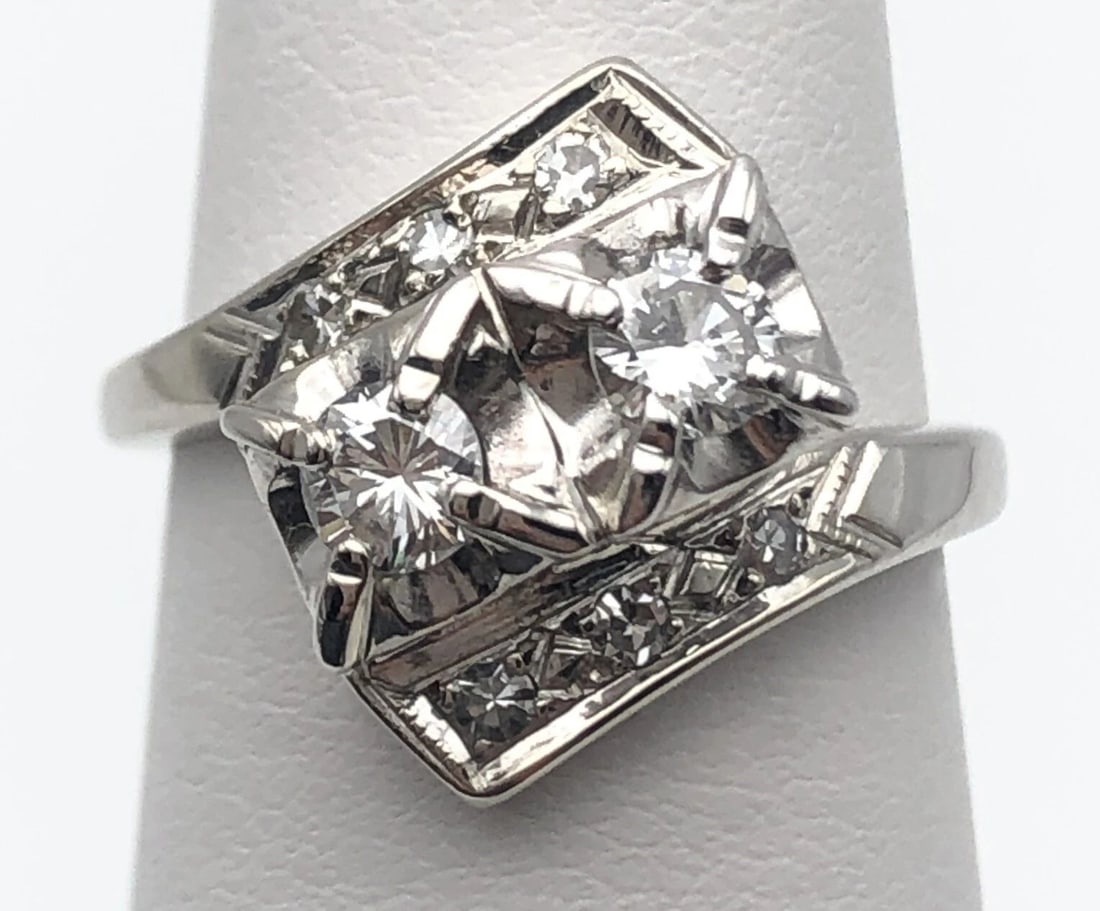 14K WHITE GOLD RING SET WITH 0.48CTS DIAMONDS SIZE: 6 4.5G (1 of 2)
