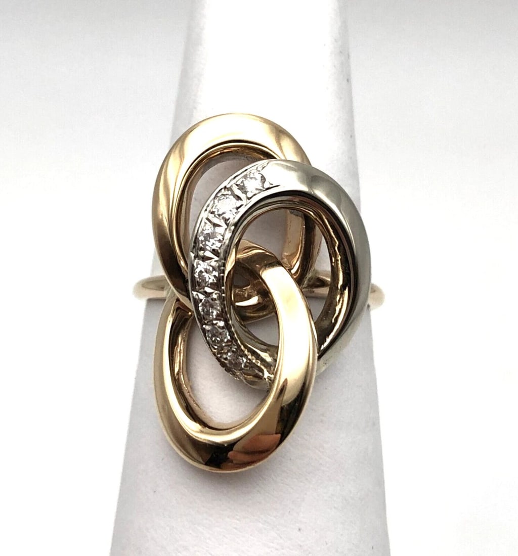 14K GOLD TWO TONED THREE LOOPED RING SET WITH 0.17CTS OF DIAMONDS SIZE: 7.5 (1 of 2)