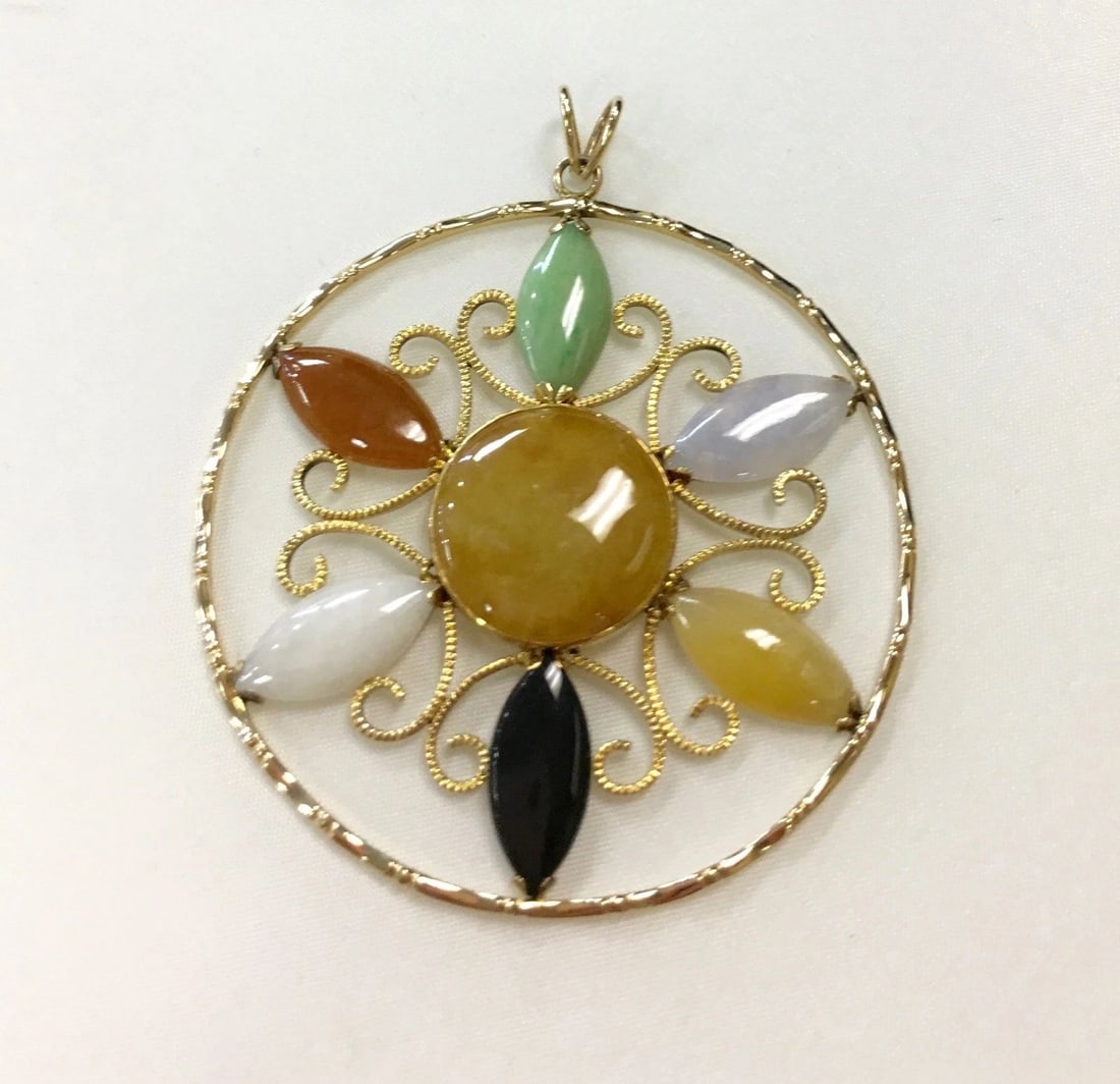 14K YELLOW GOLD PENDANT WITH MULTI COLORED JADE (1 of 2)