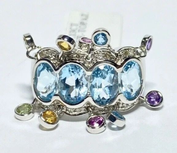 14K WHITE GOLD RING WITH BLUE TOPAZ AND 0.13CTS OF DIAMONDS SIZE: 7 7.6G (1 of 2)