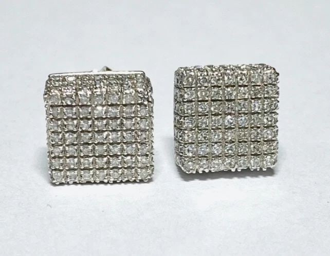 10K WHITE GOLD SQUARE CUBED EARRINGS WITH 1.25CTS OF DIAMONDS 3.4G (1 of 2)