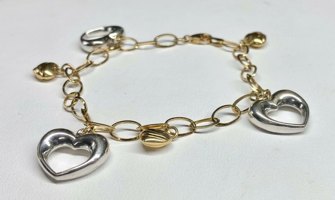 WOMEN'S 14K WHITE AND YELLOW GOLD HEART BRACELET (1 of 2)