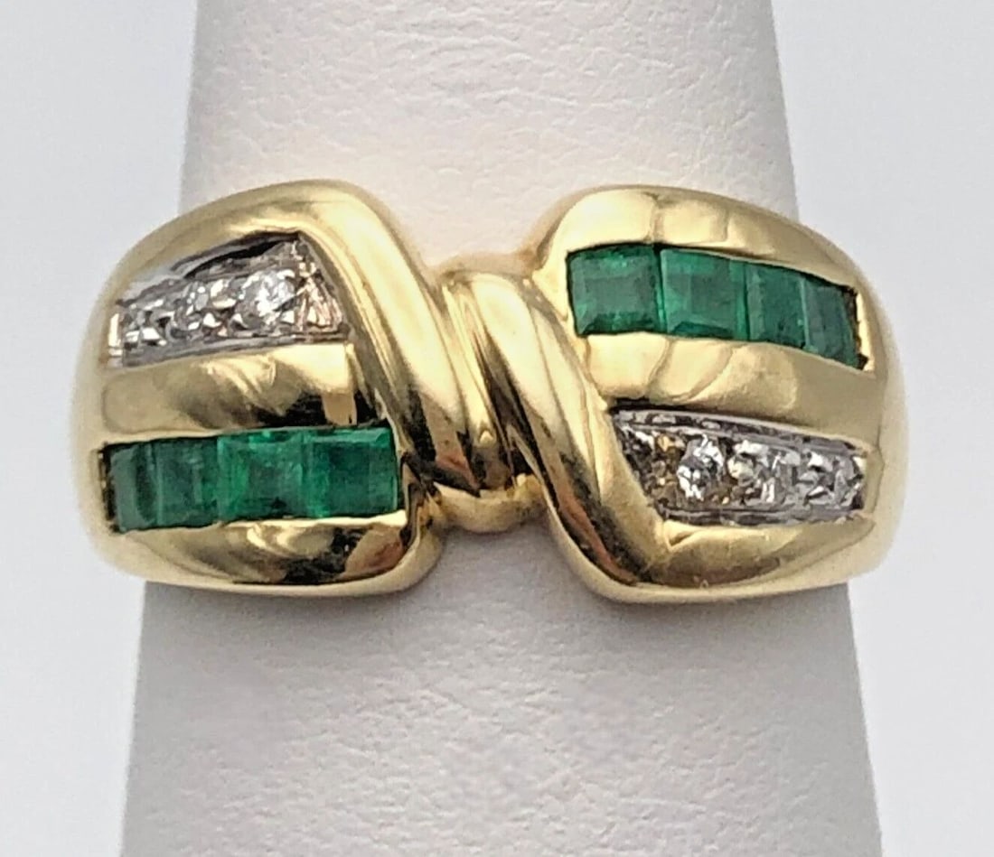 14K GOLD BAND WITH NATURAL EMERALDS AND 0.50CTS OF DIAMONDS SIZE: 7 (1 of 2)