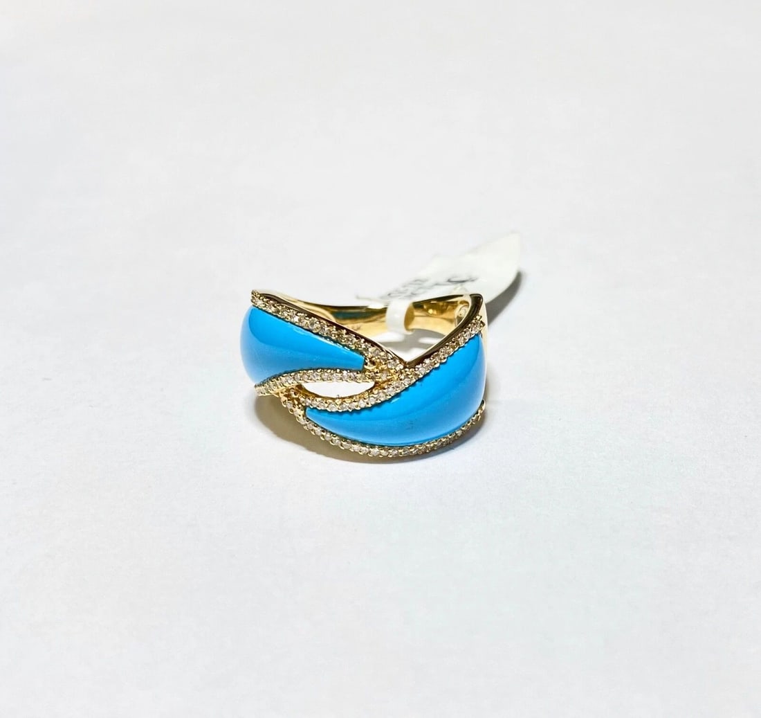WOMEN'S 14K YELLOW GOLD RING WITH TURQUOISE AND 0.30CTS DIAMONDS (SIZE 6.5) (1 of 2)