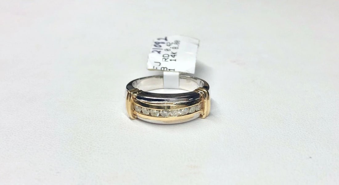 14K WHITE GOLD RING WITH YELLOW GOLD ACCENTS AND DIAMONDS NEW (1 of 2)