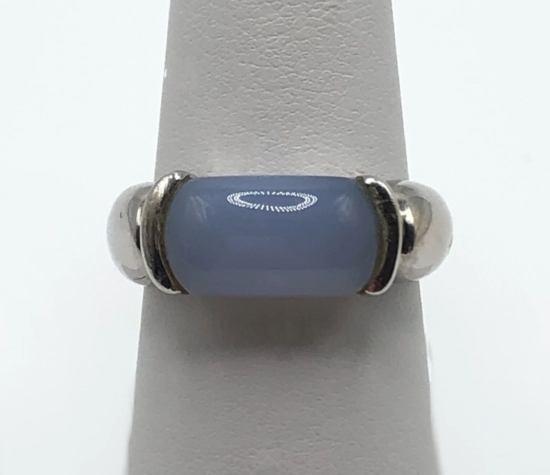 14K WHITE GOLD RING SET WITH WIDE CUT LAVENDER JADE SIZE: 7.25 (1 of 2)