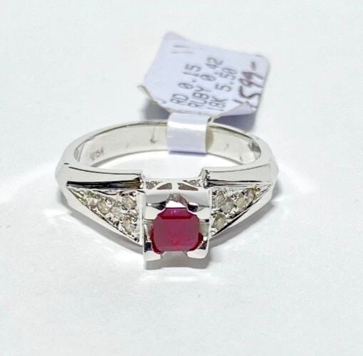 18K WHITE GOLD RING WITH 0.42CT RUBY AND 0.15CTS OF DIAMONDS SIZE: 7.25 (1 of 2)