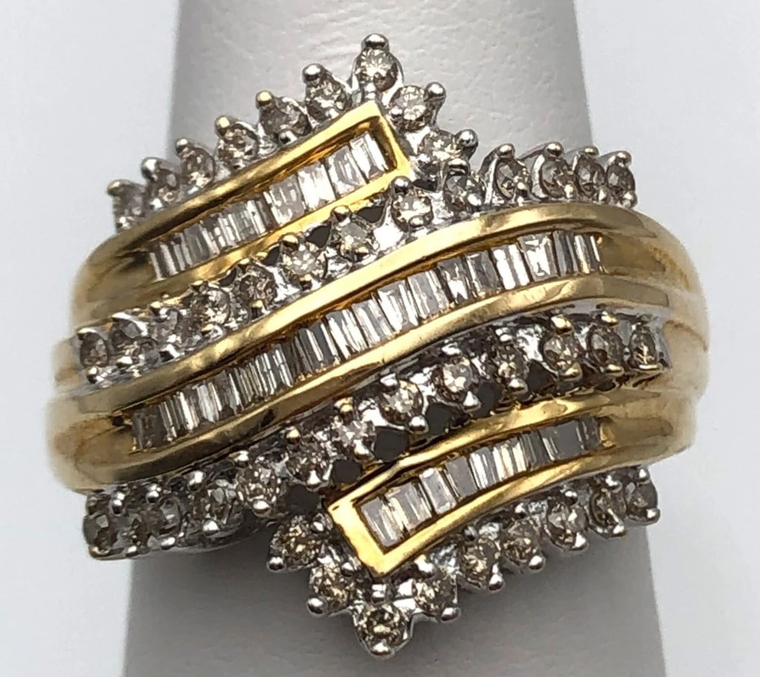 10K GOLD WIDE WAVY LAYERED RING WITH 1.00CTS DIAMONDS SIZE: 7.25 (1 of 2)