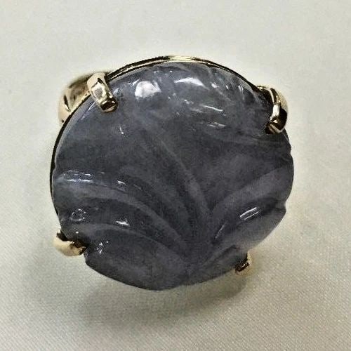 14K YELLOW GOLD RING WITH HAND CARVED LAVENDER JADEITE SIZE: 5.5 7.8G (1 of 2)