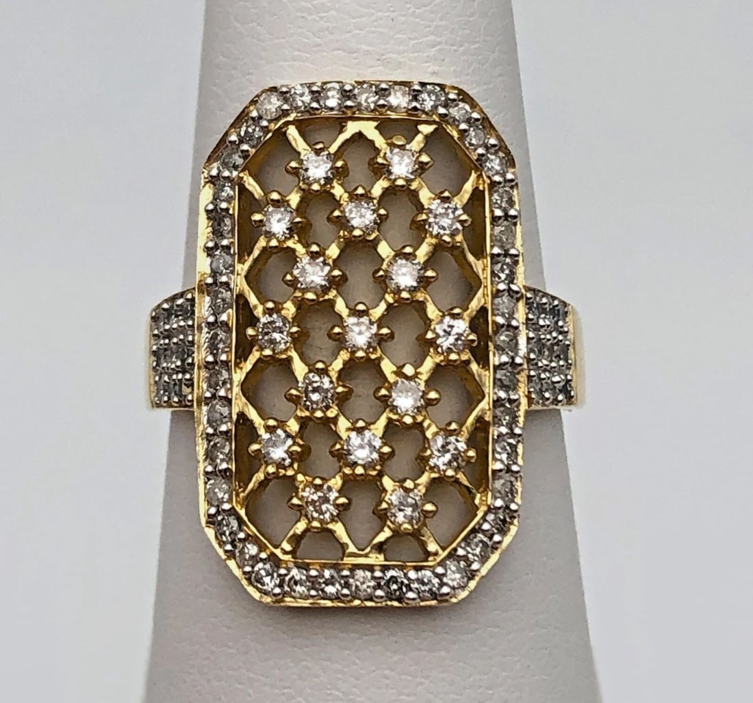14K GOLD RECTANGULAR CAGE HEAD RING SET WITH 0.80CTS OF DIAMONDS SIZE: 6.75 (1 of 2)