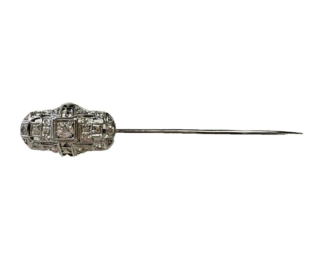 18K WHITE GOLD STICK PIN WITH 0.15CTS OF DIAMONDS 2.6G (1 of 2)