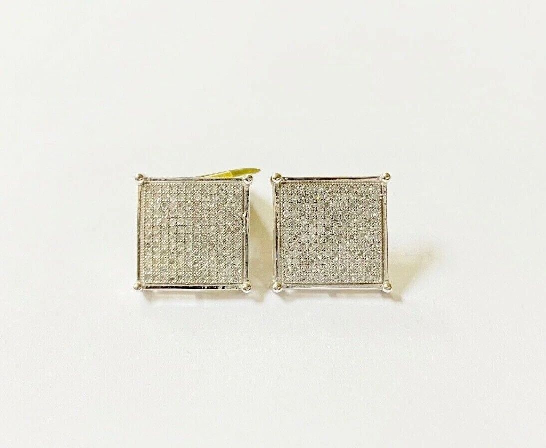 10K WHITE GOLD SQUARE SHAPED EARRINGS WITH 1.15CTS MICRO-PAVE DIAMONDS (1 of 2)