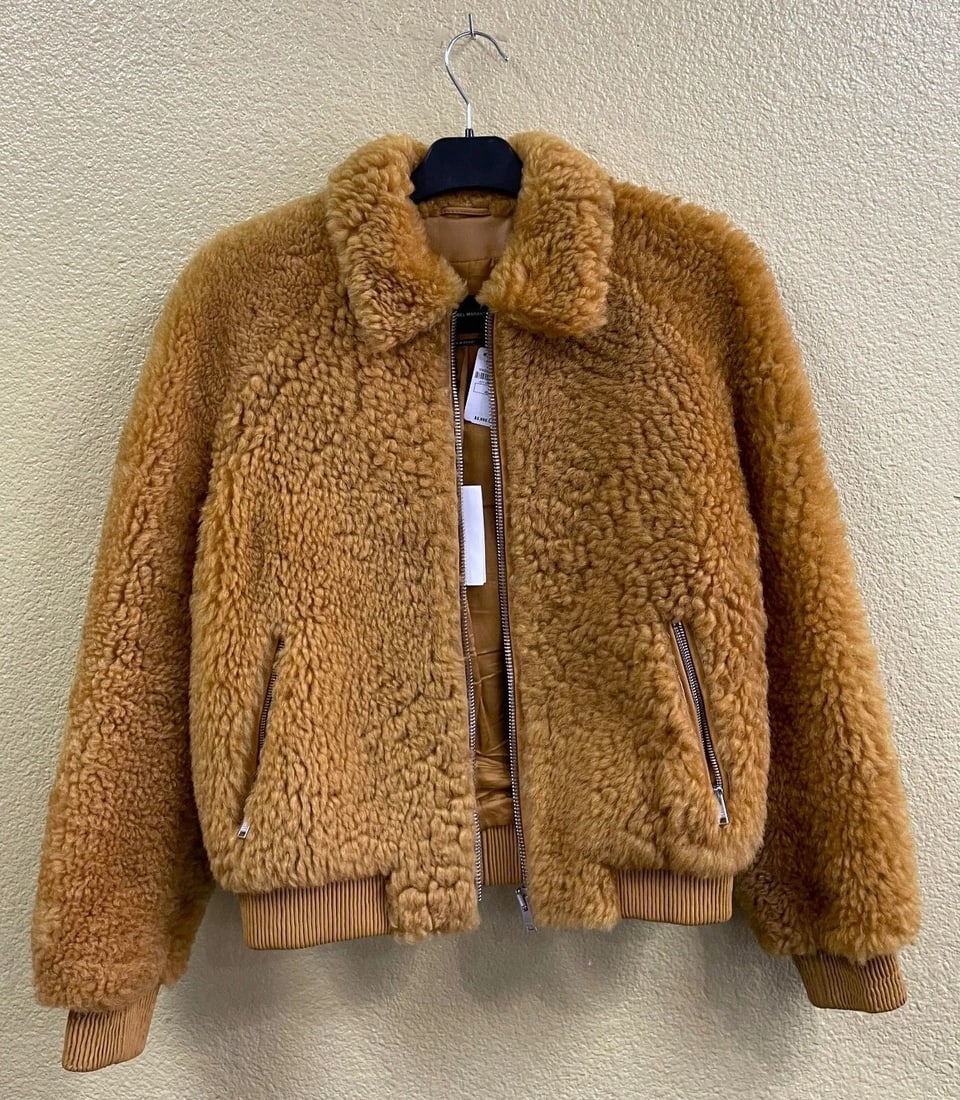ISABEL MARANT REAL FUR SHEARLING SALVIA BOMBER JACKET DUST YELLOW SZ: 40 (1 of 2)