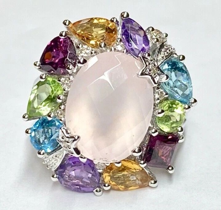 14K WHITE GOLD, MULTI- COLOR STONE RING SIZE: 7 6.7G (1 of 2)