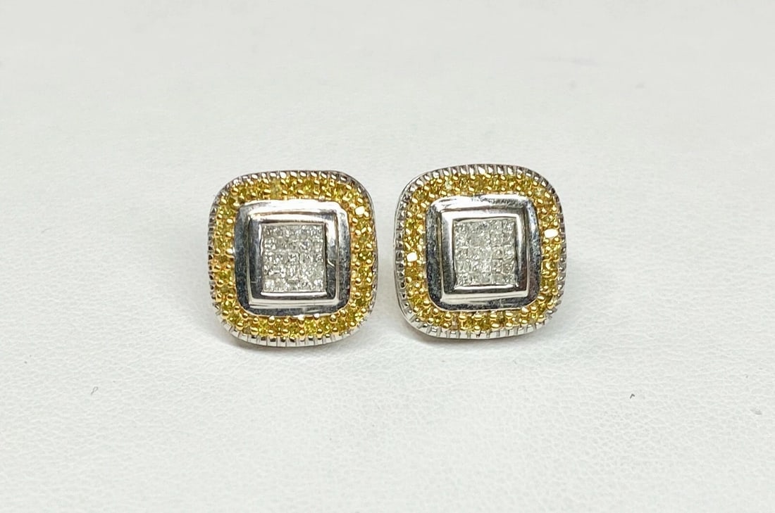 14K WHITE GOLD EARRINGS WITH 0.75CTS WHITE AND YELLOW DIAMONDS (1 of 2)
