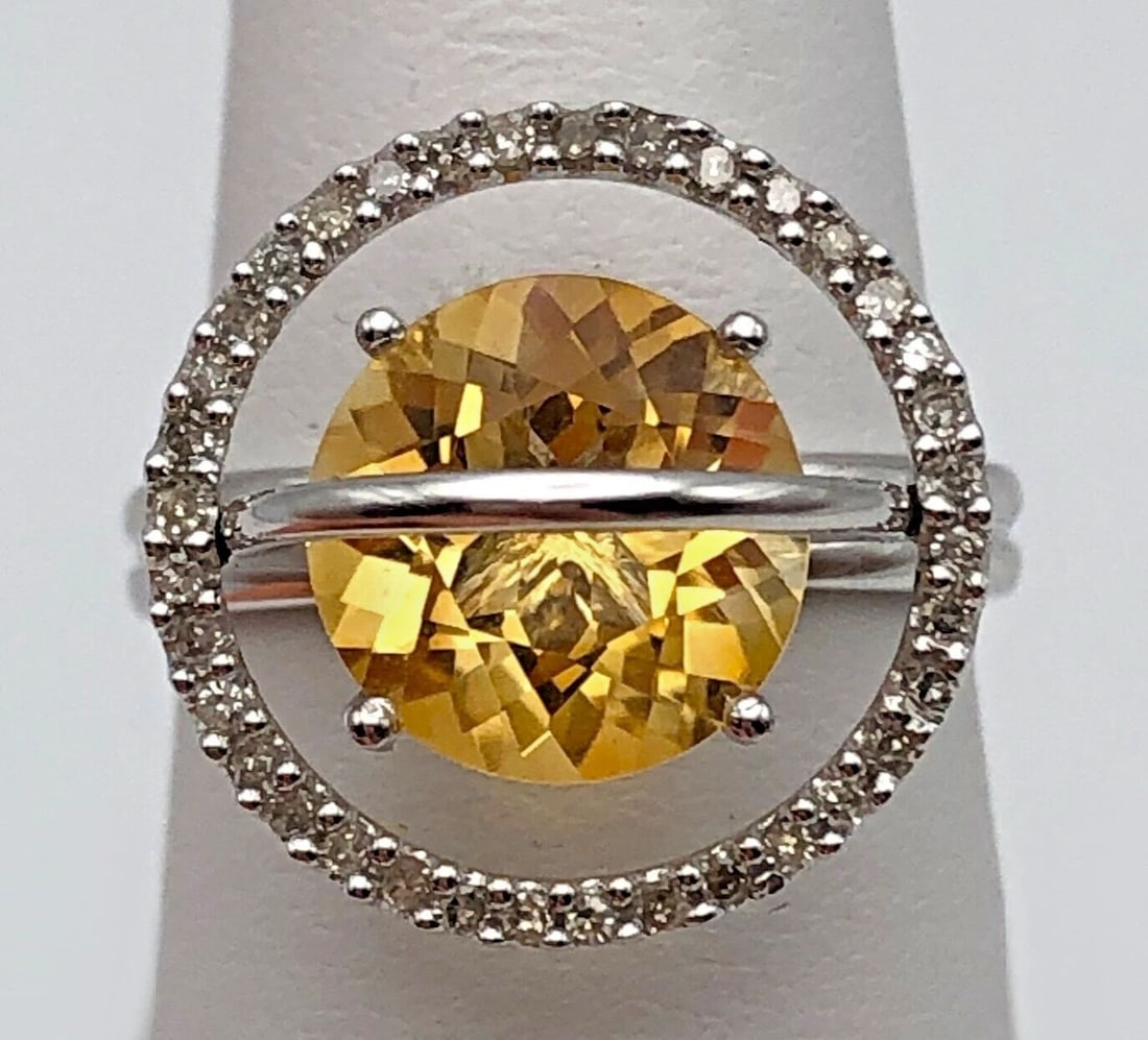 14K WHITE GOLD RING SET WITH 10MM CITRINE PROTECTION BAR, 0.25CTS OF DIAMONDS (1 of 2)