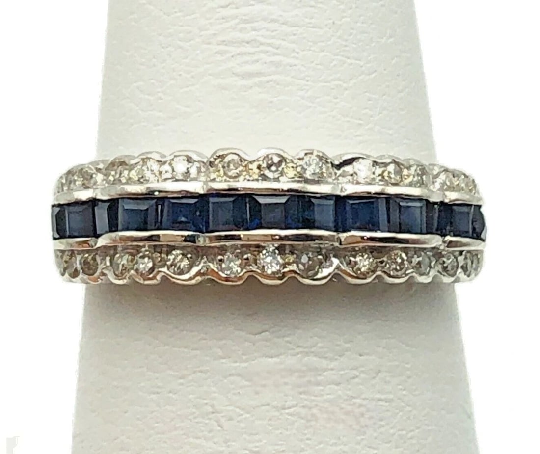 18K WHITE GOLD RING / BAND, NATURAL SAPPHIRES, 0.25CTS OF DIAMONDS SIZE: 6.5 (1 of 2)