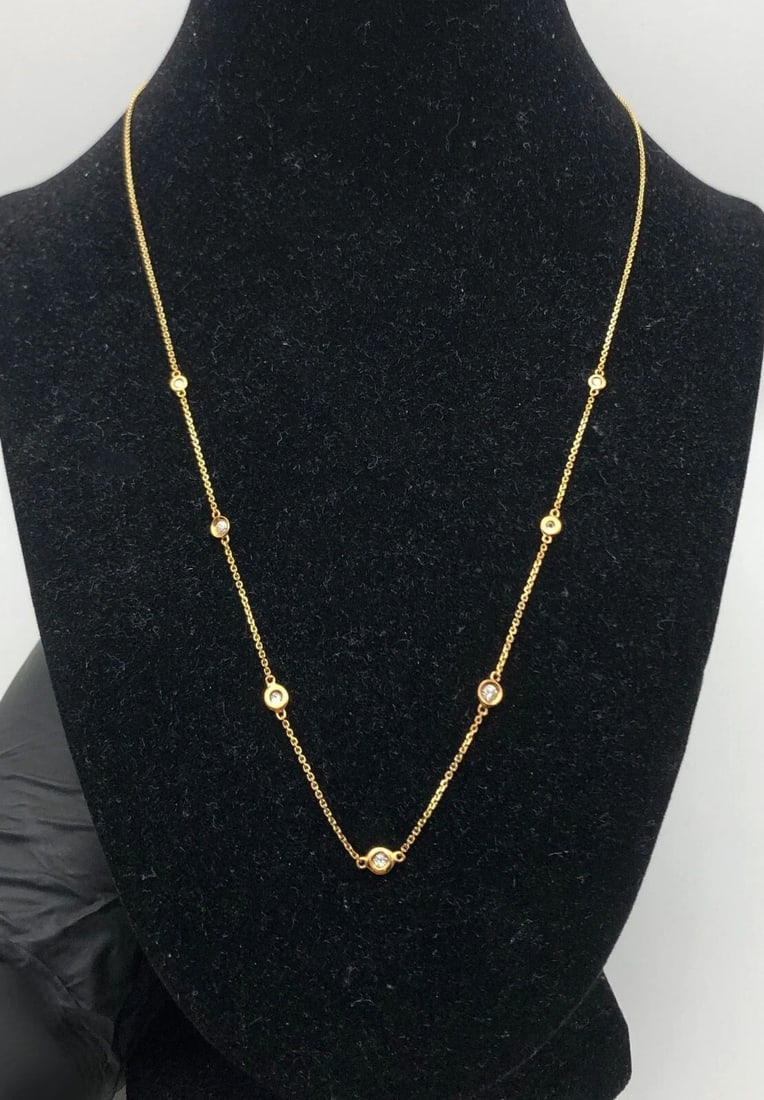 ROSS SIMONS 14K GOLD 0.33CTW GRADUATED BEZEL-SET DIAMOND STATION NECKLACE 20INCH (1 of 2)