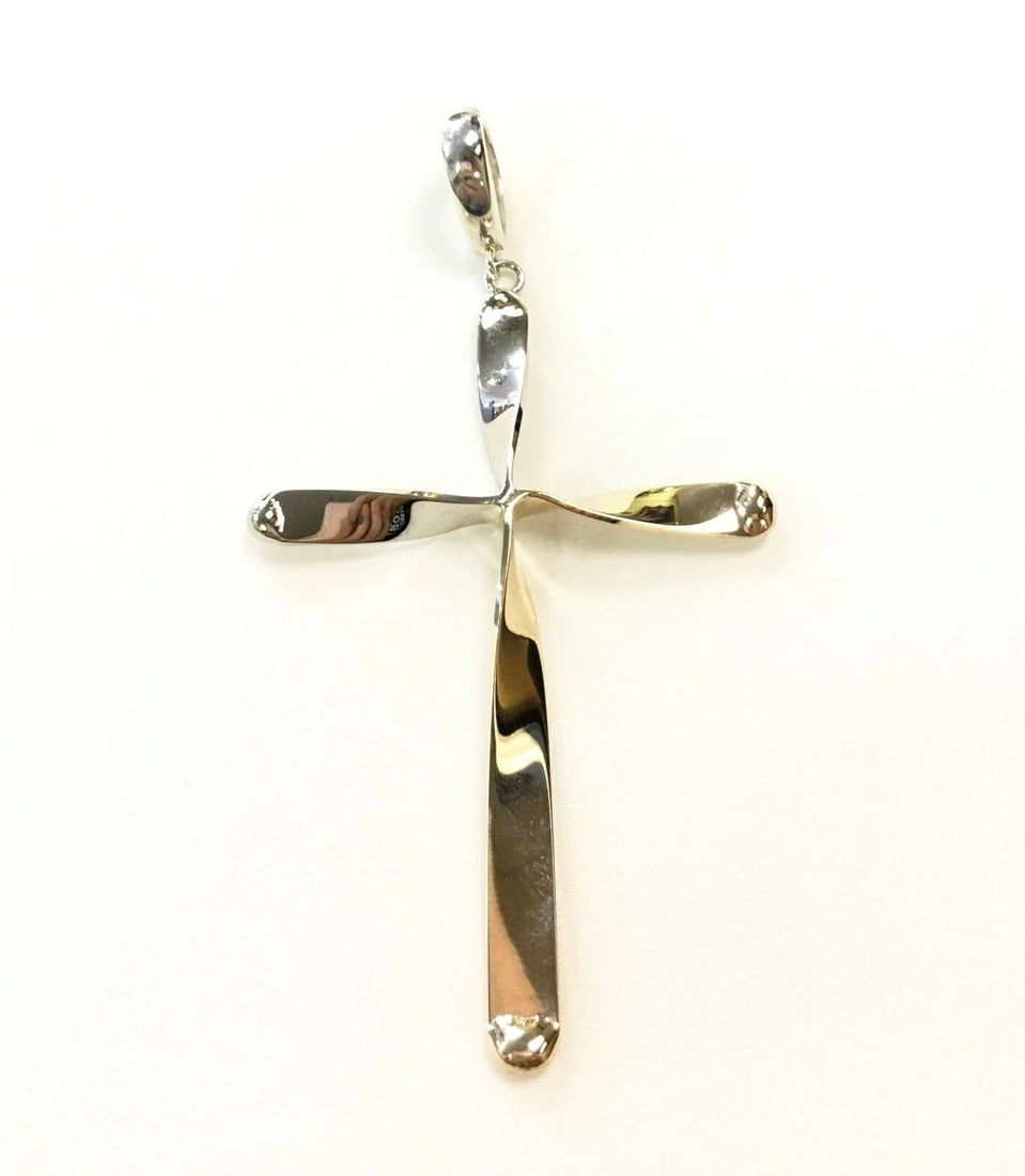 CUSTOM MADE 14K YELLOW GOLD AND STERLING SILVER, CROSS PENDANT 10.6G (1 of 2)