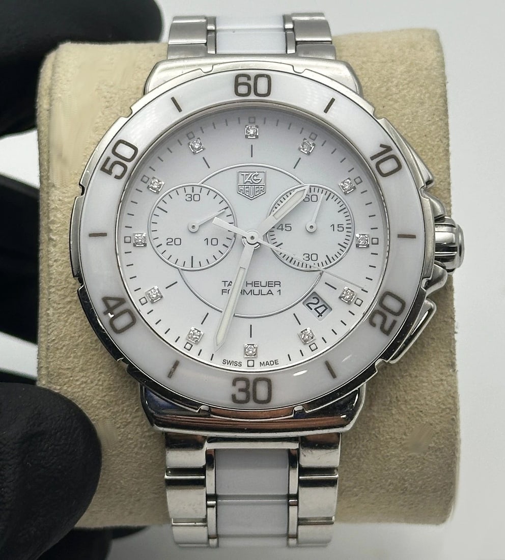 TAG HEUER FORMULA 1 STAINLESS STEEL DIAMOND WATCH WITH WHITE CERAMIC CAH1211 (1 of 2)