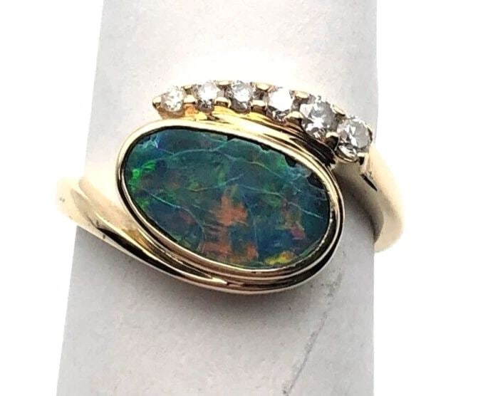 14K GOLD RING WITH NATURAL BOULDER OPAL AND DIAMONDS SIZE: 6.25 3.5G (1 of 2)