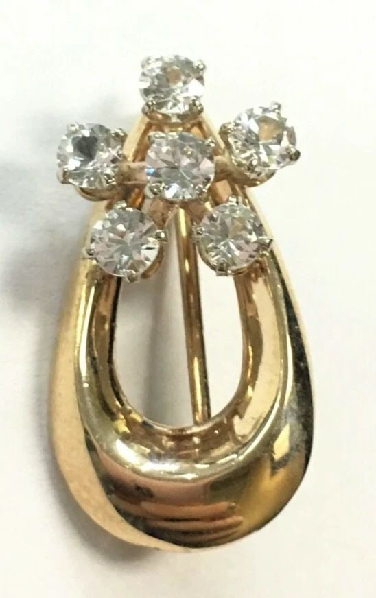 10K YELLOW GOLD PIN / BROOCH WITH 0.60CTS OF DIAMONDS 3.2G (1 of 2)