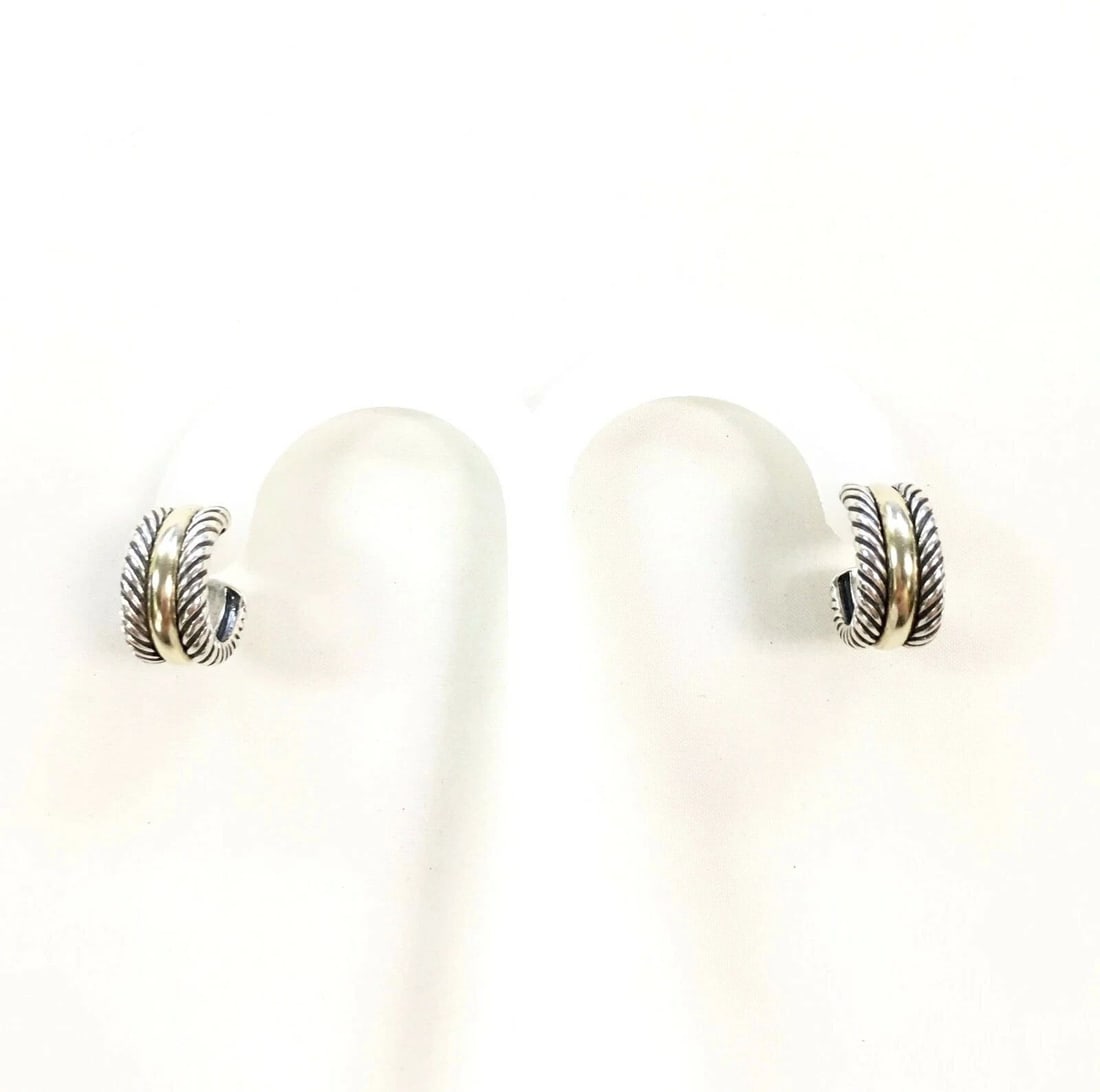 DAVID YURMAN STERLING SILVER CABLE HOOP EARRINGS WITH 14K GOLD 6.5G: DAVID YURMAN CABLE HOOP EARRINGS TWO TONE 14K/SILVER David Yurman Cable Hoop Earrings Two Tone 14k/Silver You are bidding on a David Yurman Cable Hoop Earrings Two Tone 14k/Silver. There are few minor