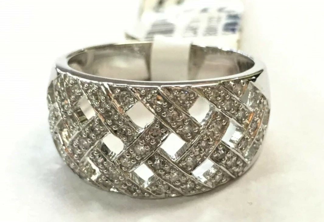 14K WHITE GOLD RING FENCE STYLE WITH DIAMONDS SIZE: 7 6 GRAMS (1 of 2)