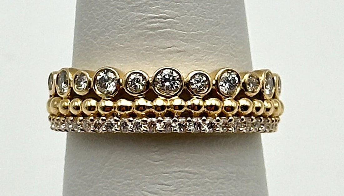 14K GOLD STACKING RING / BAND WITH 0.43CTS OF NATURAL DIAMONDS SIZE: 6.5 3.7G (1 of 2)