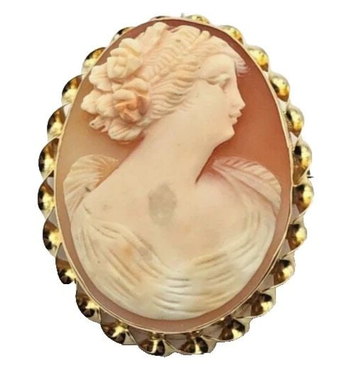VINTAGE 14K GOLD FRAMED BROOCH / PENDANT HAND CARVED SHELL CAMEO 7.9G (1 of 2)