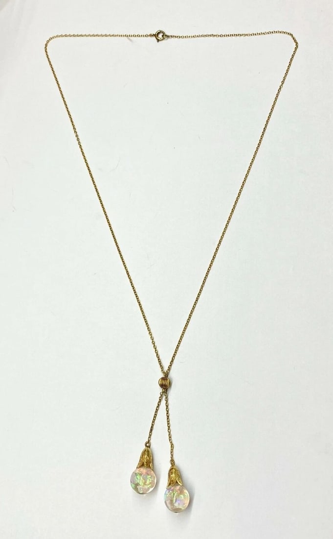 VERY UNIQUE WOMEN'S 14K YELLOW GOLD NECKLACE, DANGLING OPAL PIECES 18: VERY UNIQUE WOMEN'S 14K YELLOW GOLD 18INCH NECKLACE WITH DANGLING OPAL PIECES Very Unique Women's 14k Yellow Gold 18inch Necklace with Dangling Opal Pieces You are bidding on a pre-owned Very Unique W