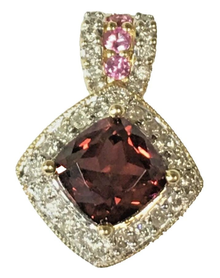 14K GOLD PENDANT WITH GARNET, PINK SAPPHIRES AND 0.33CTS OF DIAMONDS 3.6G (1 of 2)