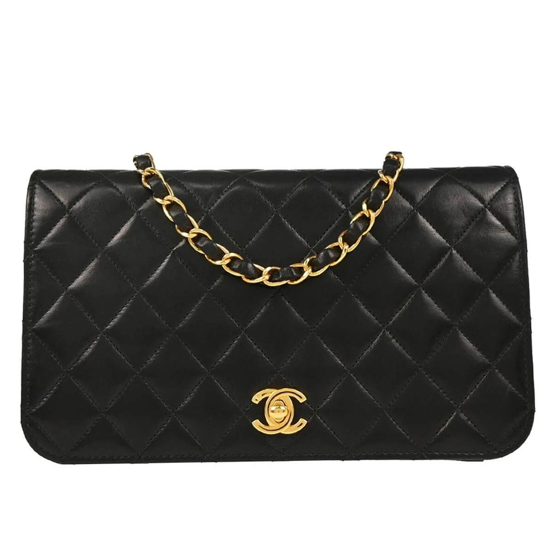 CHANEL BLACK LAMBSKIN TURNLOCK SMALL FULL FLAP SHOULDER BAG (1 of 2)