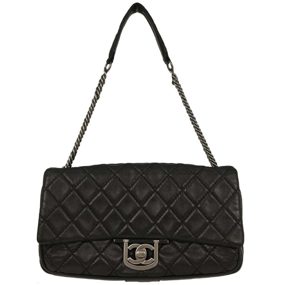 CHANEL BLACK LAMBSKIN SECRET LABEL FLAP HANDBAG (1 of 2)