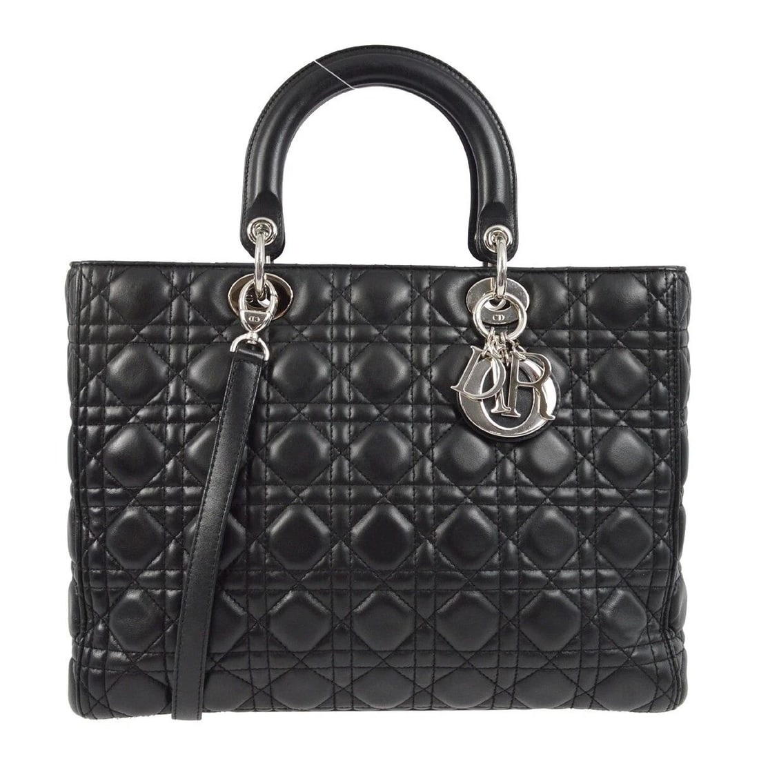 CHRISTIAN DIOR BLACK LAMBSKIN LADY DIOR CANNAGE 2WAY HANDBAG (1 of 2)