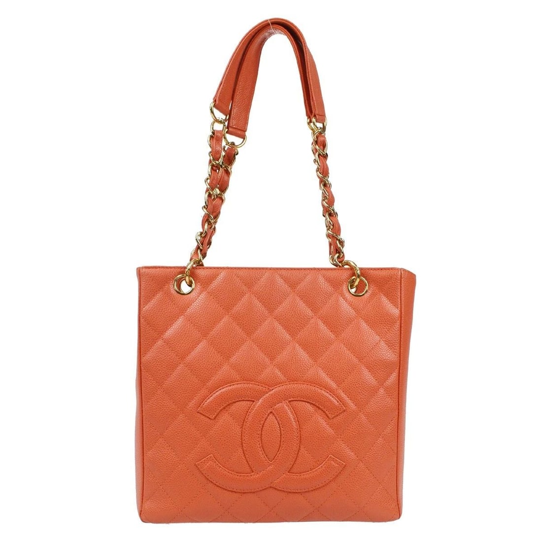 CHANEL CORAL ORANGE CALFSKIN PETITE SHOPPING TOTE PST CHAIN HANDBAG: CHANEL CORAL ORANGE CALFSKIN PETITE SHOPPING TOTE PST CHAIN HANDBAG Chanel Petite Shopping Tote PST Chain Hand Tote Bag Description OUTSIDE: A: GOOD CONDITION!! There are scuffs on the edges. INSIDE: