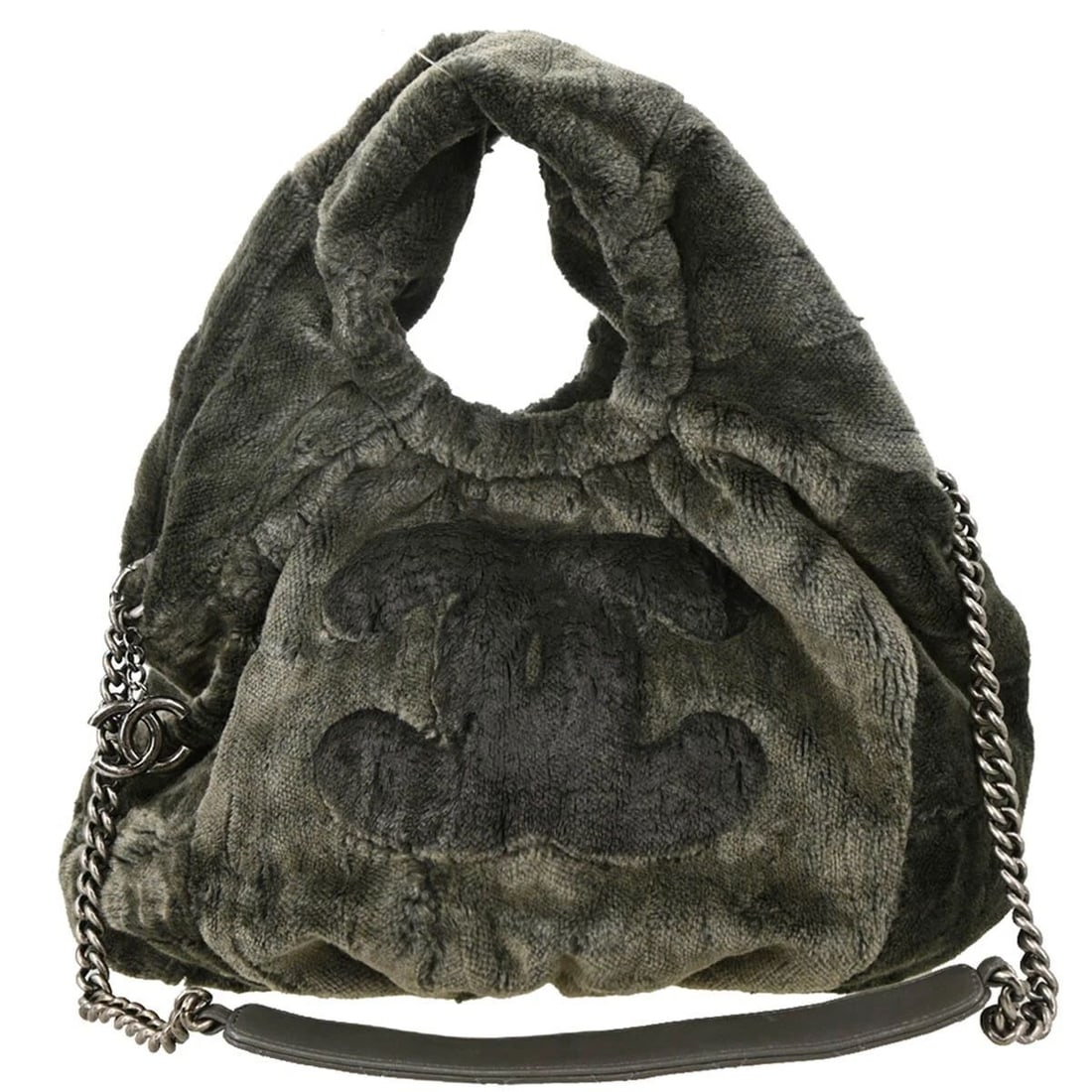 CHANEL GRAY FUR LEATHER 2WAY TOTE HANDBAG (1 of 2)