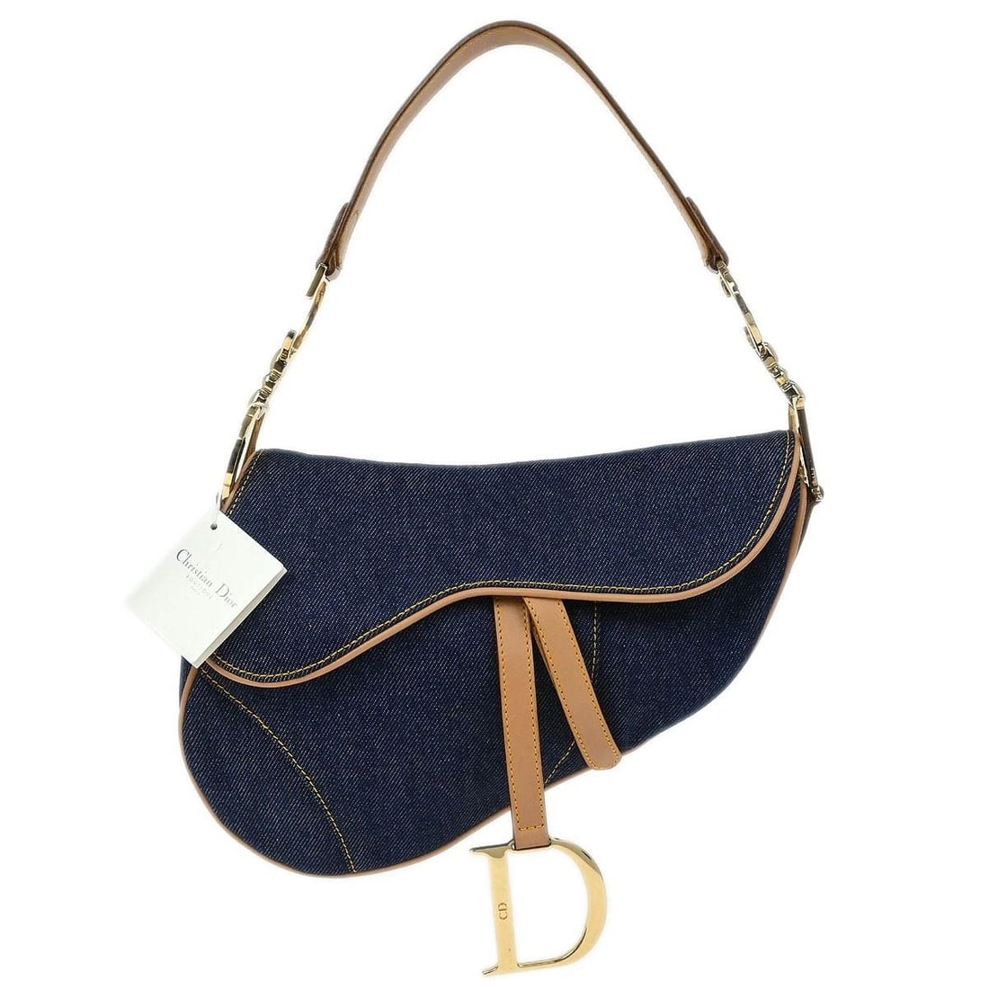 CHRISTIAN DIOR INDIGO DENIM SADDLE HANDBAG: CHRISTIAN DIOR INDIGO DENIM SADDLE HANDBAG Christian Dior Saddle Handbag Description OUTSIDE: A+: VERY GOOD CONDITION!! INSIDE: A: GOOD CONDITION!! Dirt and stains. Discoloration. S : New or new witho